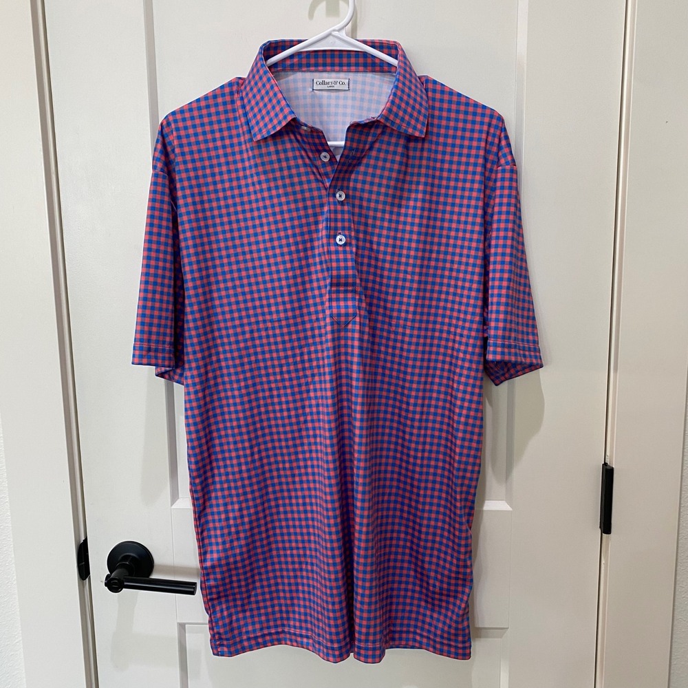 Collars & Co. Men's Short Sleeve Polo. Pink/Blue. Large. Firm Dress Collar. NWOT